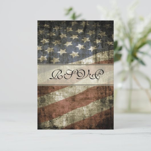  Patriottisch Amerikaans vlaghuwelijk RSVP Kaartje (Staand voorkant)