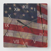 Patriottisch Amerikaans vlagsegment over bijtend g Vierkante Klok (Voorkant)