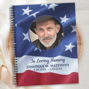 Patriottisch Amerikaans vlagveteraan Funeral Guest Notitieboek