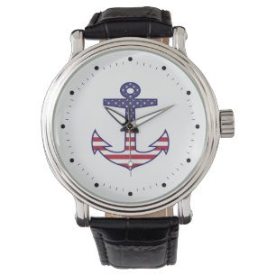 Patriottisch-Amerikaanse vlag Anchor Nautical Horloge