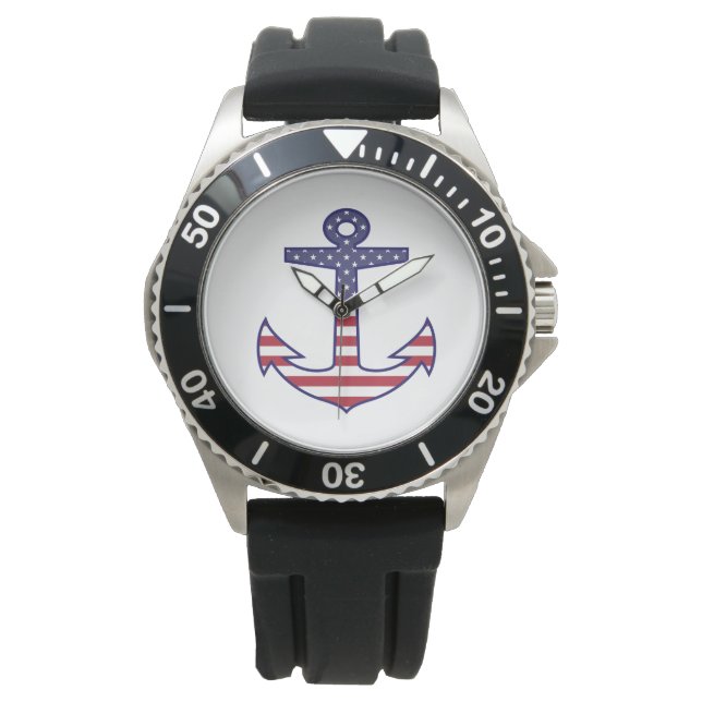 Patriottisch-Amerikaanse vlag Anchor Nautical Horloge (Voorkant)