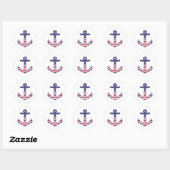 Patriottisch-Amerikaanse vlag Anchor Nautical Ronde Sticker (Vel)