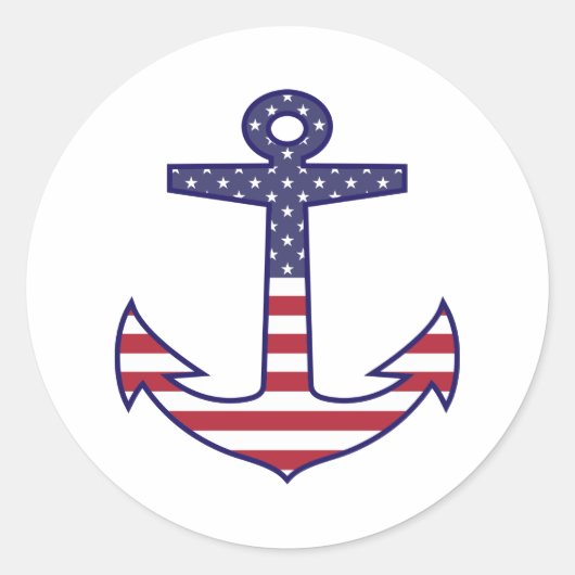 Patriottisch-Amerikaanse vlag Anchor Nautical Ronde Sticker (Voorkant)
