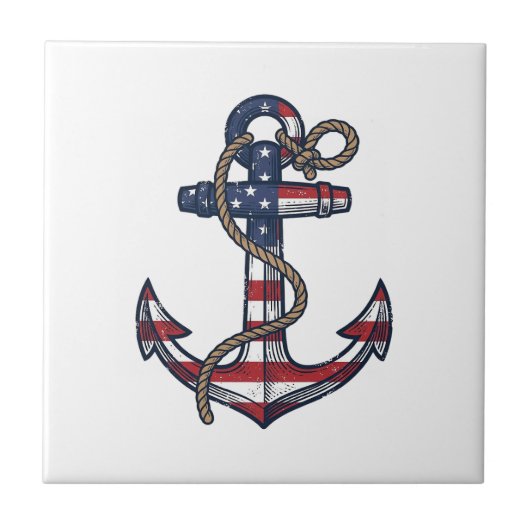 Patriottisch Anker Vintage Vector Design_1 Tegeltje (Voorkant)