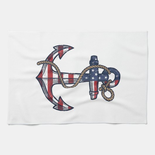 Patriottisch Anker Vintage Vector Design_1 Theedoek (Horizontaal)