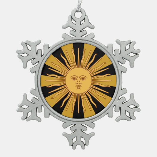 Patriottisch Argentina Golden Sun, Sol de Mayo Tin Sneeuwvlok Ornament (Voorkant)