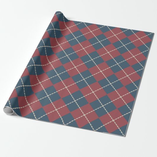 Patriottisch Argyle-cadeaupapier Cadeaupapier (Uitgerold)