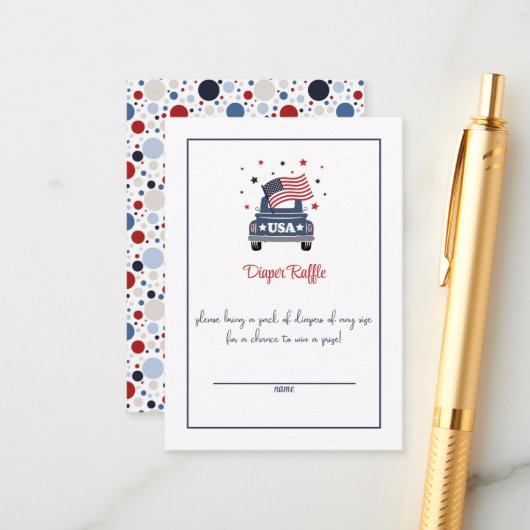 Patriottisch Baby shower Luier Raffle Kaart (Voorkant / Achterkant in situ)