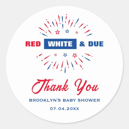 Patriottisch Baby shower Red White en due Ronde Sticker (Voorkant)