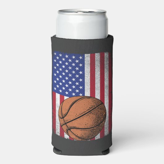 Patriottisch basketbal 4 juli Amerikaanse vlag Seltzer Blikjeskoeler (Seltzer Voorkant)