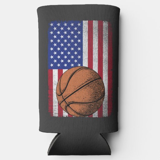 Patriottisch basketbal 4 juli Amerikaanse vlag Seltzer Blikjeskoeler (Voorkant)