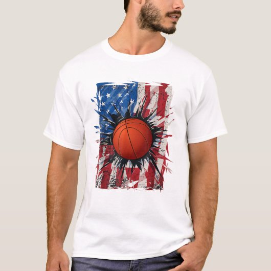 Patriottisch Basketbal 4 juli T-shirt (Voorkant)