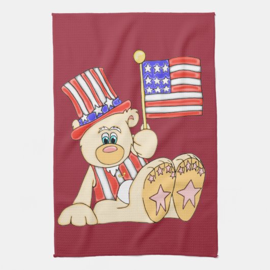 Patriottisch Beer met Flag Kitchen Towel Theedoek (Verticaal)