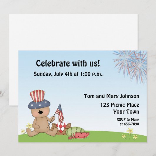 Patriottisch Beer Picnic, BBQ Uitnodiging (Voorkant / Achterkant)