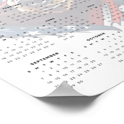 Patriottisch Beer Rood Wit en Blauw 2025 Kalender Poster (Hoek)