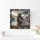 Patriottisch Beer Wildlife Forest Vierkante Klok (Huis)