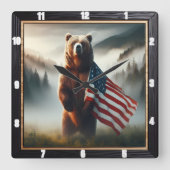Patriottisch Beer Wildlife Forest Vierkante Klok (Voorkant)