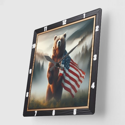 Patriottisch Beer Wildlife Forest Vierkante Klok (Hoek)