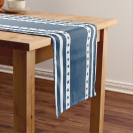 Patriottisch blauw en witte strepen met sterren lange tafelloper