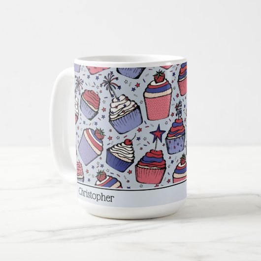 Patriottisch Blauw Juli 4e Cupcakes Douane Koffiemok (Voorkant links)