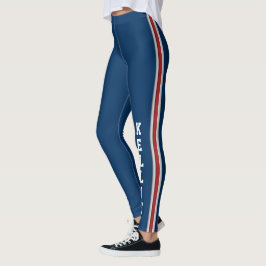 Patriottisch blauw met rood en wit Team Stripe Leggings