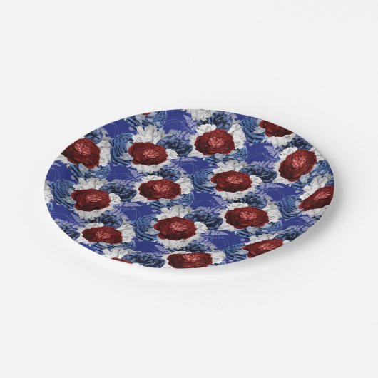 Patriottisch blauw rood Rose Bouquet Papieren Bordje (Gekanteld)