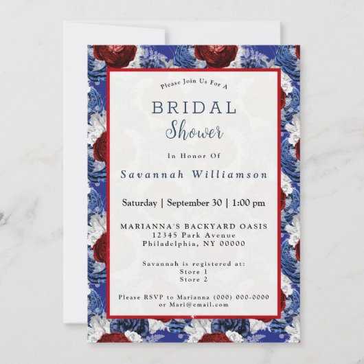 Patriottisch blauw rood Rose Bouquet Vrijgezellenf Kaart (Voorkant)