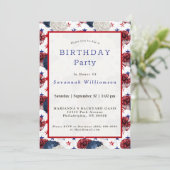 Patriottisch blauw Rood Star Rose Bouquet Birthday Kaart (Staand voorkant)
