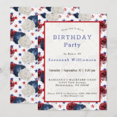 Patriottisch blauw Rood Star Rose Bouquet Birthday Kaart (Voorkant / Achterkant)