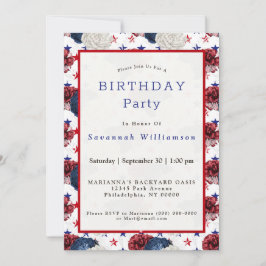 Patriottisch blauw Rood Star Rose Bouquet Birthday Kaart
