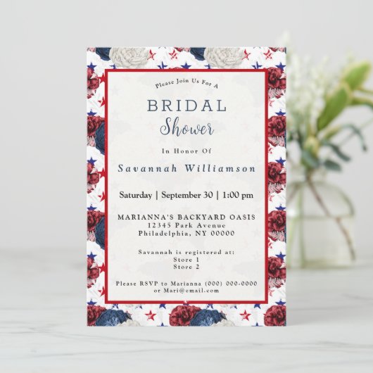 Patriottisch blauw rood Star Rose Bouquet Vrijgeze Kaart (Staand voorkant)