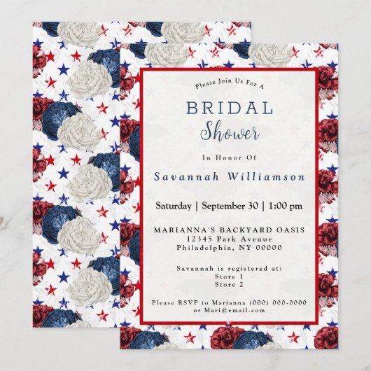 Patriottisch blauw rood Star Rose Bouquet Vrijgeze Kaart (Voorkant / Achterkant)