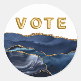 Patriottisch Blauwe Goud Agate Stem Ronde Sticker