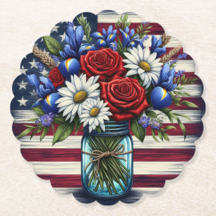 Patriottisch, bloemendecor in Amerikaanse distress Kartonnen Onderzetters