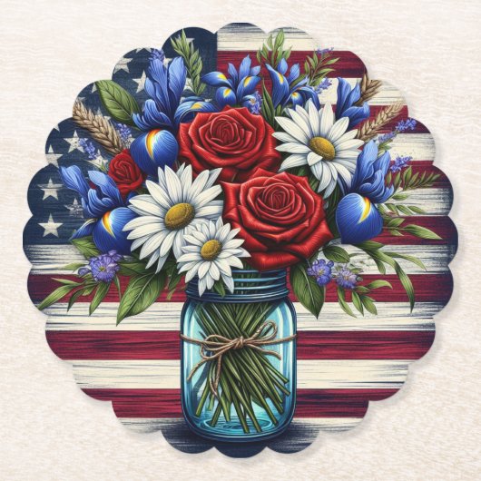 Patriottisch, bloemendecor in Amerikaanse distress Kartonnen Onderzetters (Voorkant)