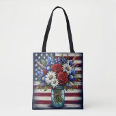 Patriottisch, bloemendistressed Amerikaans Tote Bag (Voorkant)