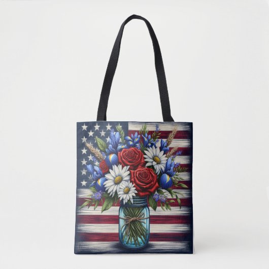 Patriottisch, bloemendistressed Amerikaans Tote Bag (Voorkant)