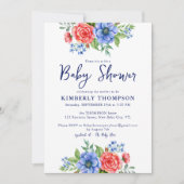 Patriottisch Bloemenrood Wit Blauw Baby shower Kaart (Voorkant)
