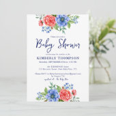 Patriottisch Bloemenrood Wit Blauw Baby shower Kaart (Staand voorkant)