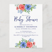 Patriottisch Bloemenrood Wit Blauw Baby shower Uitnodiging Briefkaart (Voorkant)