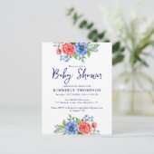Patriottisch Bloemenrood Wit Blauw Baby shower Uitnodiging Briefkaart (Staand voorkant)