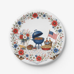 Patriottisch bloemig Memorial Day BBQ Papieren Bordje