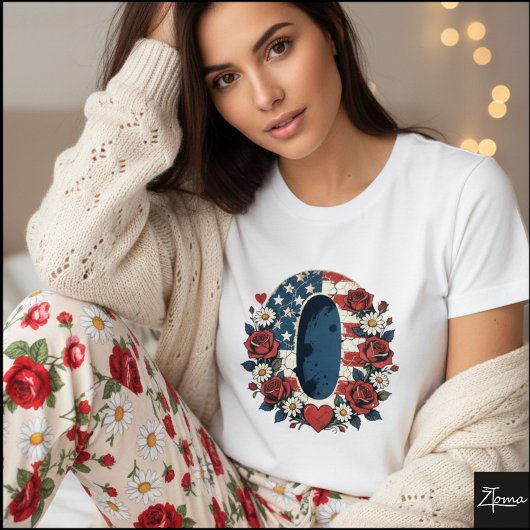 Patriottisch bloemletter O kransontwerp T-shirt