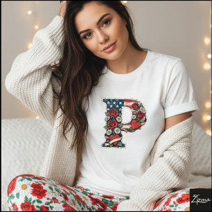 Patriottisch bloemletter P kransontwerp T-shirt