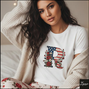 Patriottisch bloemletter R kransontwerp T-shirt