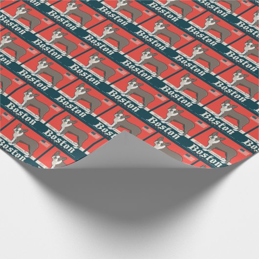patriottisch | Boston Terrier Cadeaupapier (Hoek)
