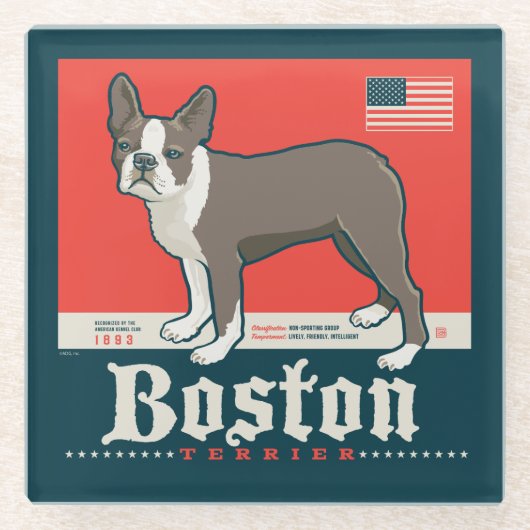 patriottisch | Boston Terrier Glazen Onderzetter (Voorkant)