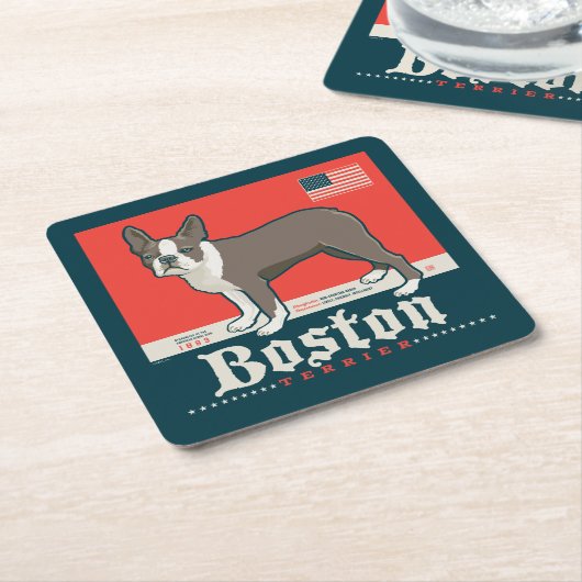 patriottisch | Boston Terrier Kartonnen Onderzetters (Schuin)