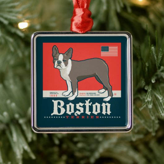 patriottisch | Boston Terrier Metalen Ornament (Boom)