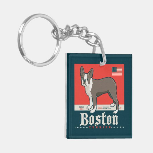patriottisch | Boston Terrier Sleutelhanger (Voorkant Links)